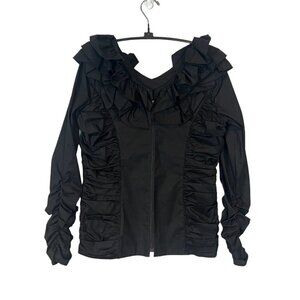 Ravel Black Emo Blouse Ruching Zipper Front Long Sleeve Small Dark Grunge NWT